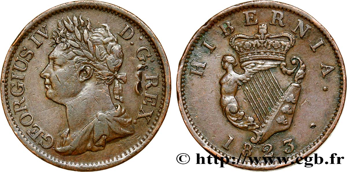 IRELAND REPUBLIC 1/2 Penny Georges IV 1823  XF 