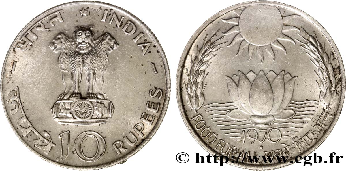 INDIA BRITÁNICA 10 Roupies (Rupees) FAO 1970 Calcutta EBC 