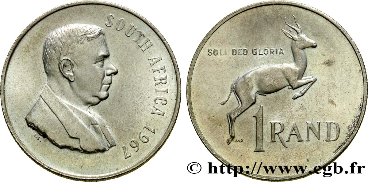 SOUTH AFRICA 1 Rand Dr Verwoerd / springbok, légende anglaise 1967 Pretoria AU 