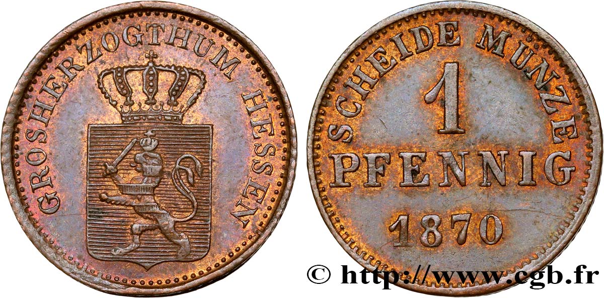 GERMANY - HESSE 1 Pfennig 1870  AU 