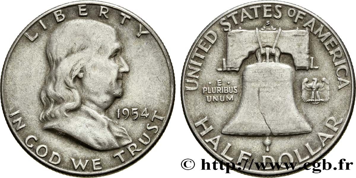STATI UNITI D AMERICA 1/2 Dollar Benjamin Franklin 1954 San Francisco BB 