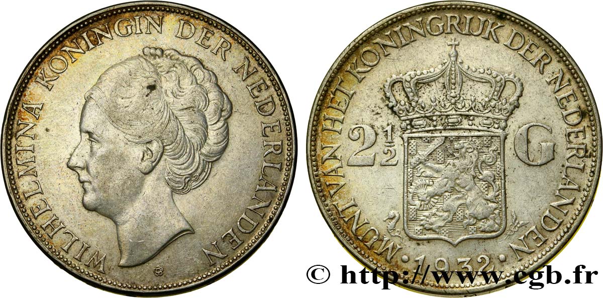 PAESI BASSI 2 1/2 Gulden Wilhelmina 1932  BB 