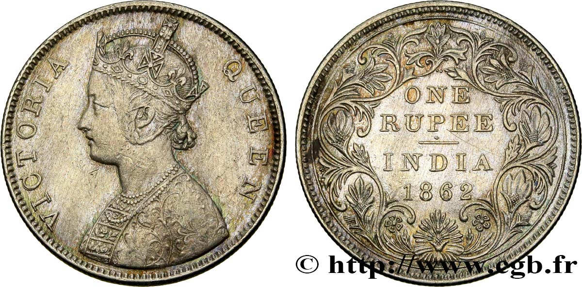 INDIA BRITÁNICA 1 Roupie Victoria 1862  BC+ 