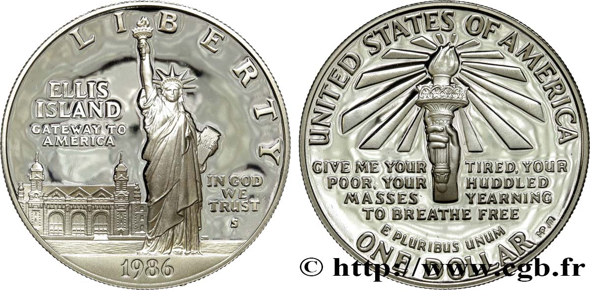 VEREINIGTE STAATEN VON AMERIKA 1 Dollar Proof Statue de la Liberté, Ellis Island 1986 San Francisco - S ST 