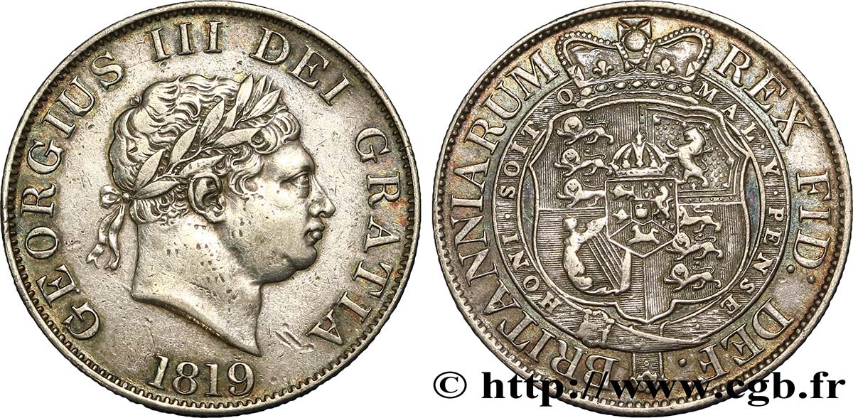 REGNO UNITO 1/2 Crown Georges III type à la petite tête 1819  BB 