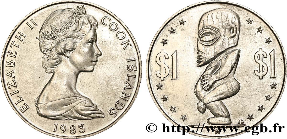 COOK ISLANDS 1 Dollar Elisabeth II / statue de Tangaroa 1983  AU 