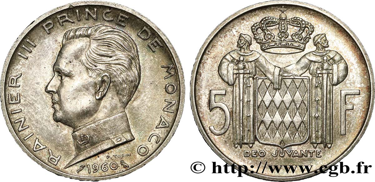 MONACO 5 Francs Rainier III 1960 Paris EBC 