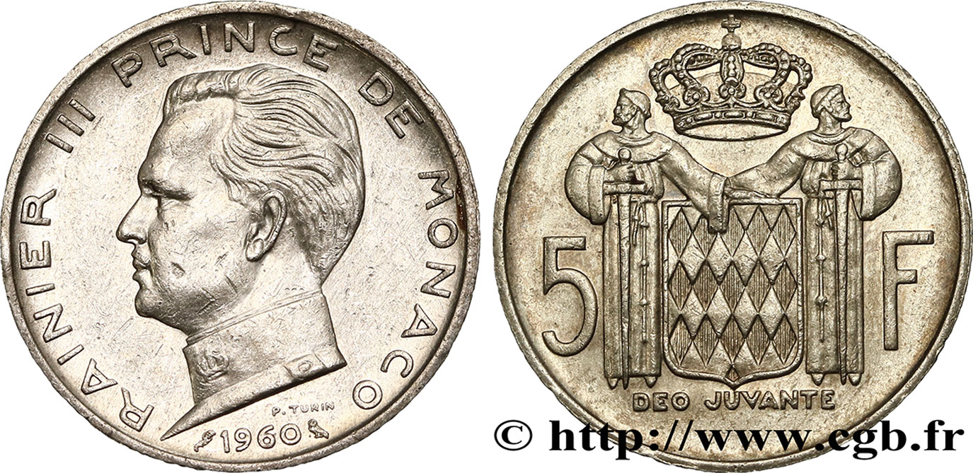 MONACO 5 Francs Rainier III 1960 Paris SS 