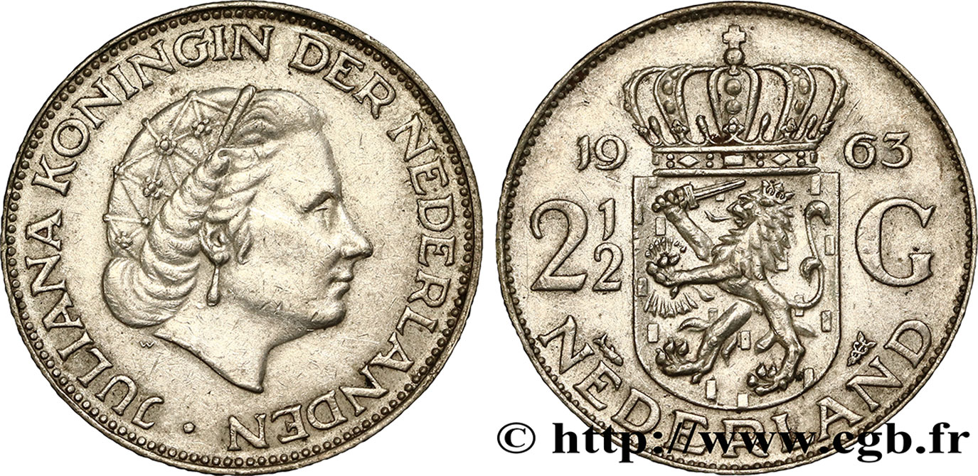 PAYS-BAS 2 1/2 Gulden Juliana 1963 Utrecht SUP 