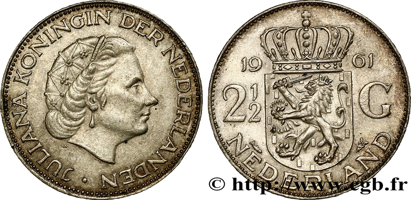 PAíSES BAJOS 2 1/2 Gulden Juliana 1961 Utrecht MBC+ 