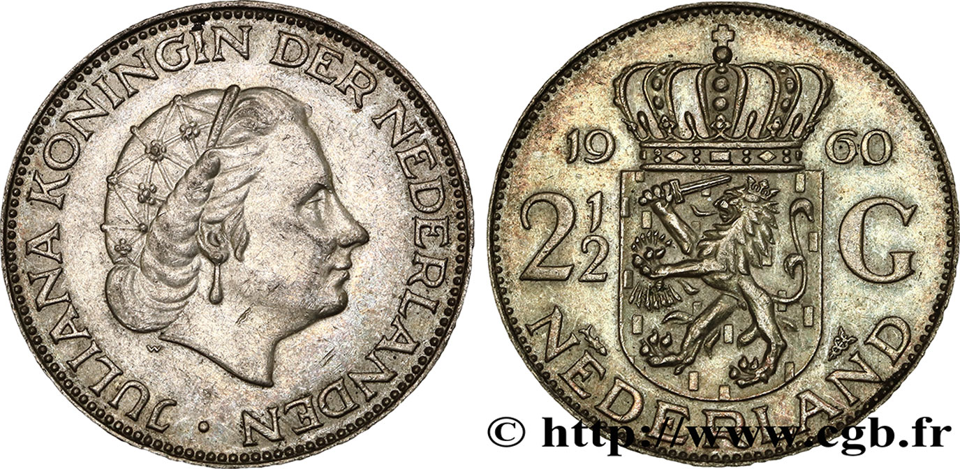PAíSES BAJOS 2 1/2 Gulden Juliana 1960 Utrecht EBC 