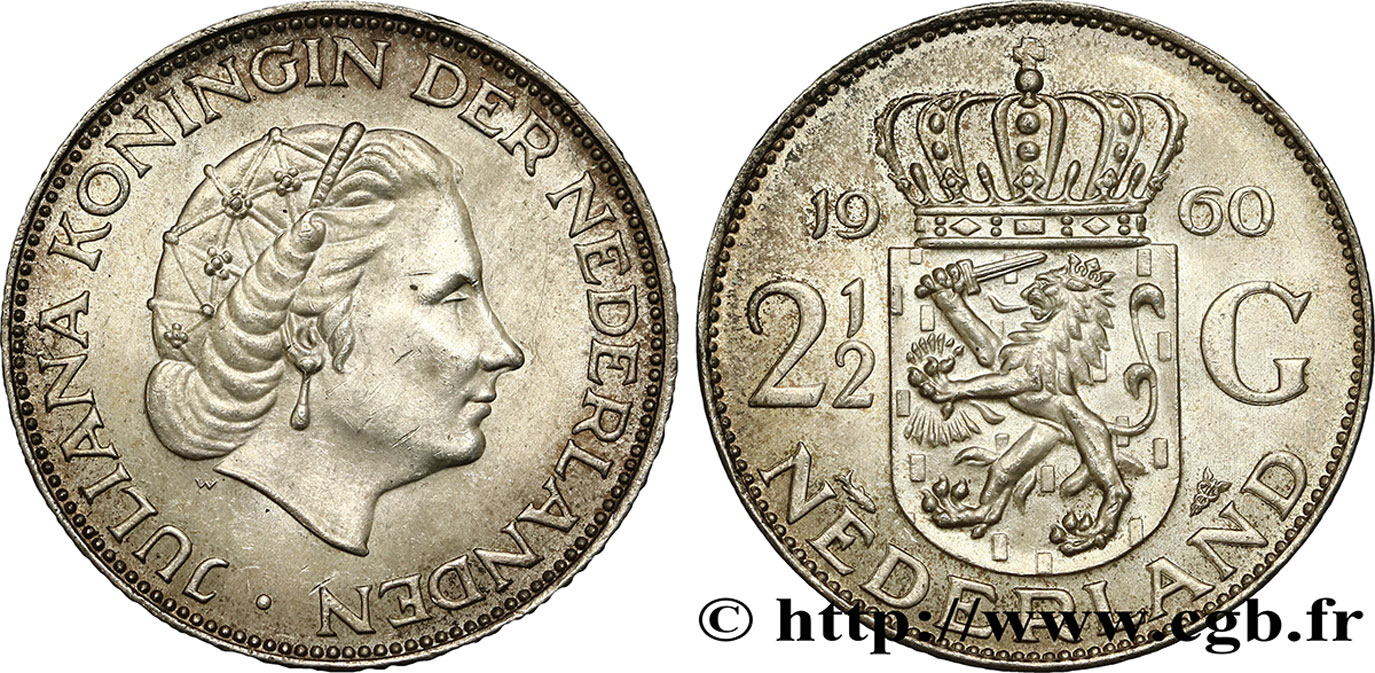 NIEDERLANDE 2 1/2 Gulden Juliana 1960 Utrecht VZ 