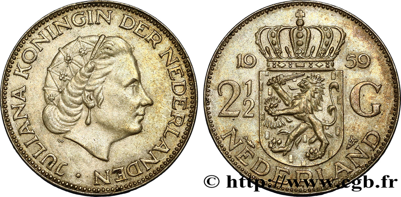 NIEDERLANDE 2 1/2 Gulden Juliana 1959 Utrecht fVZ 