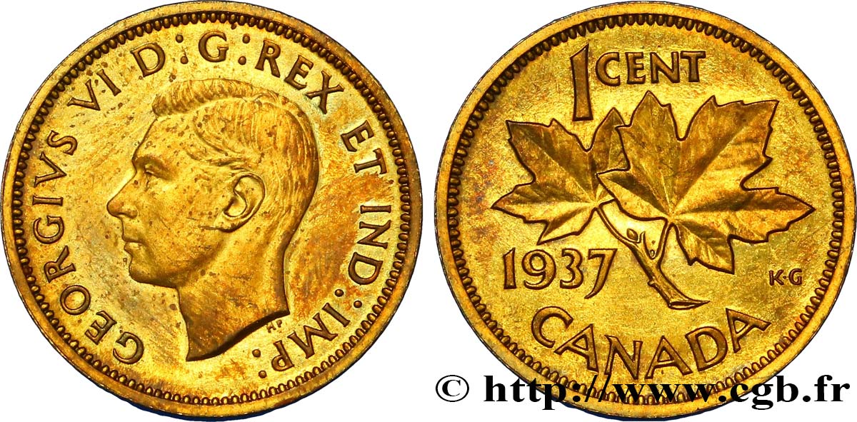 CANADA - GEORGES VI Essai de frappe 1 Cent Laiton 1937  MS 