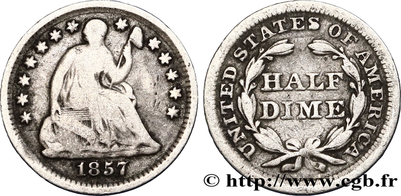 UNITED STATES OF AMERICA 1/2 Dime (5 Cents) Liberté assise 1857 Philadelphie VF 