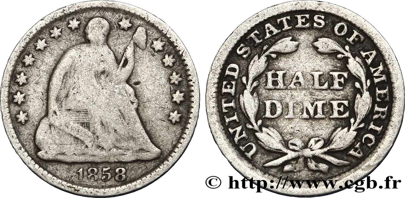 UNITED STATES OF AMERICA 1/2 Dime (5 Cents) Liberté assise 1858 Philadelphie VF 