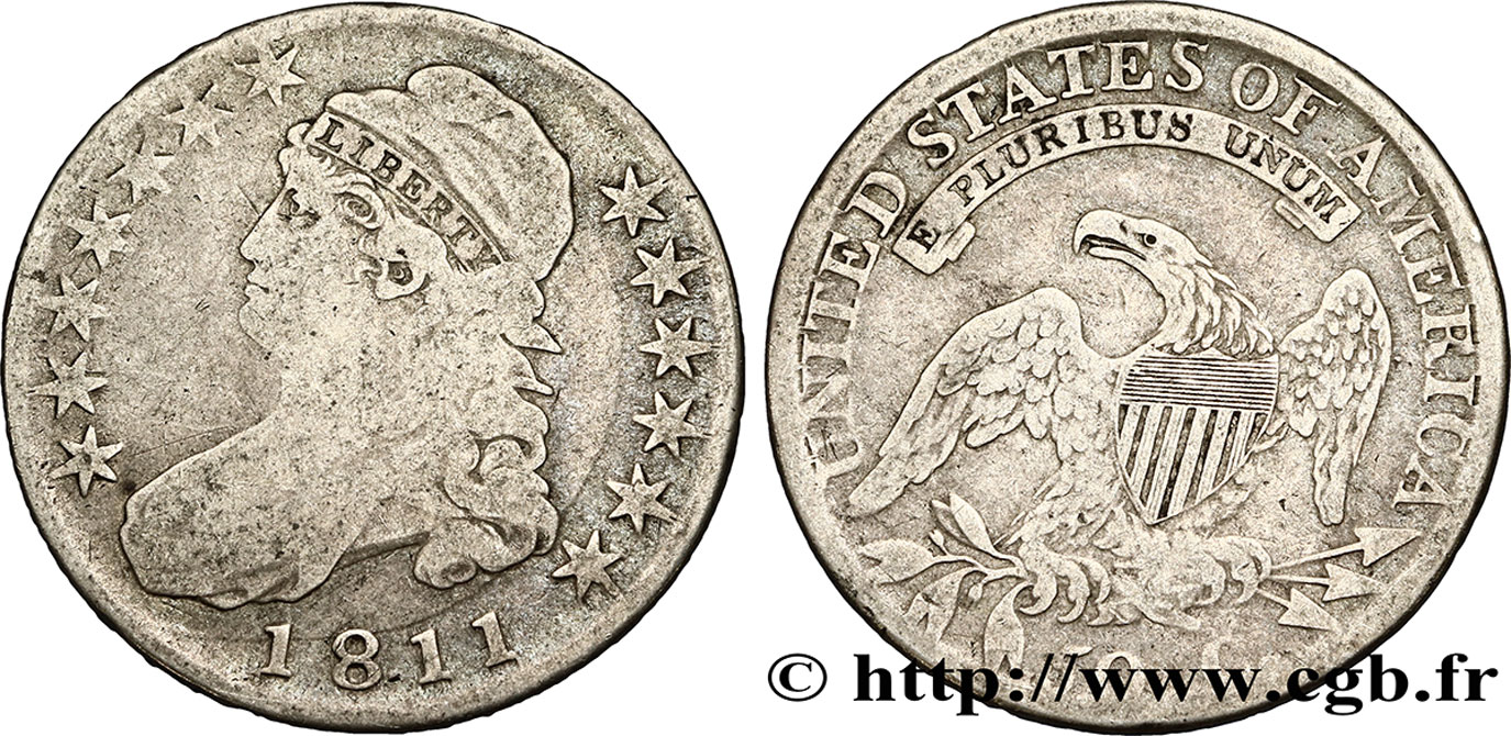 UNITED STATES OF AMERICA 50 Cents (1/2 Dollar) type “Capped Bust” variété 18.11 1811 Philadelphie AU 