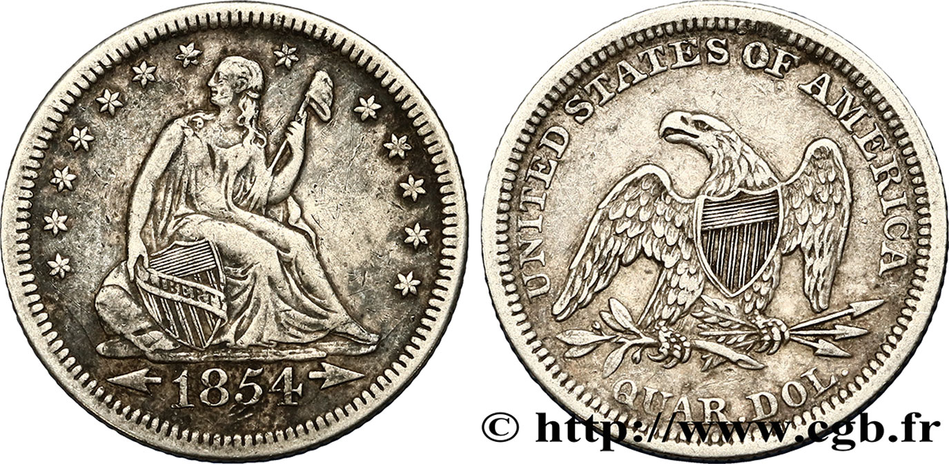 UNITED STATES OF AMERICA 1/4 Dollar Liberté assise 1854 Philadelphie XF 