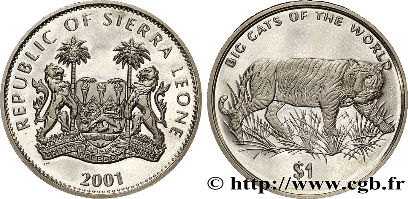 SIERRA LEONE 1 Dollar Proof tigre 2001  MS 