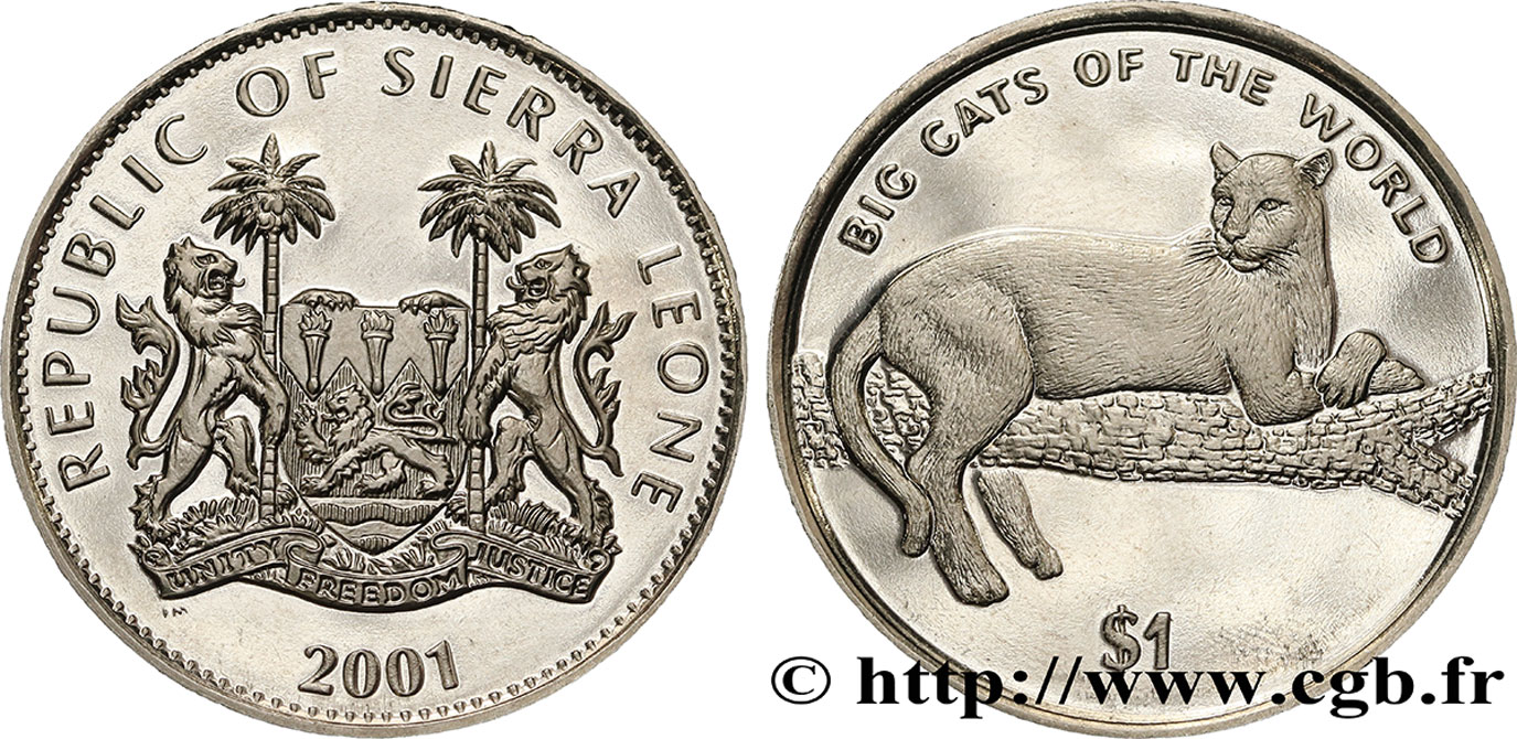 SIERRA LEONE 1 Dollar Proof panthère noire 2001  fST 