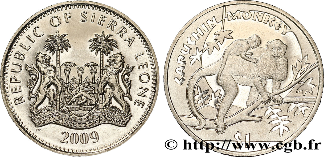 SIERRA LEONE 1 Dollar Proof singes Capucins 2009  fST 