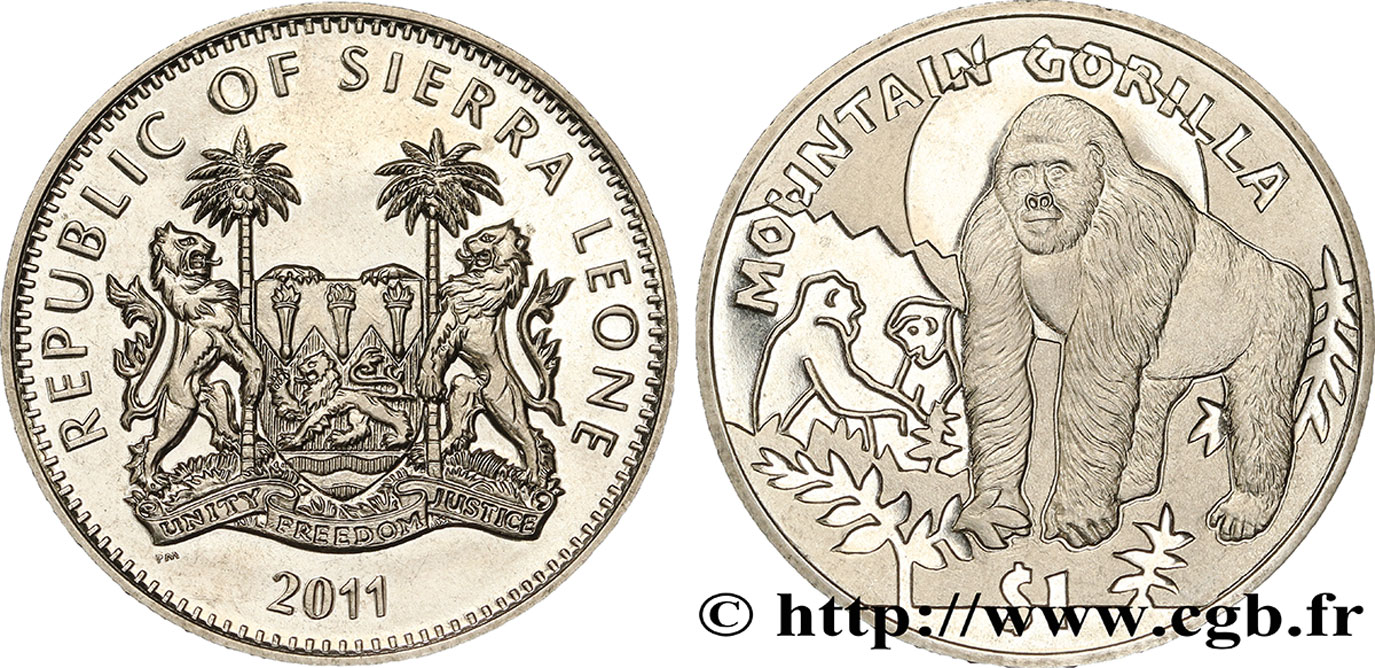 SIERRA LEONE 1 Dollar Proof Gorille des montagnes 2011  fST 