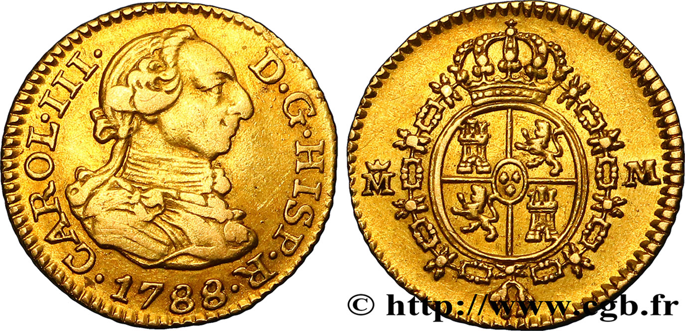 ESPAGNE 1/2 Escudo Charles III 1788 Madrid TTB+ 
