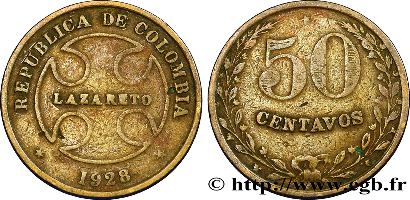 COLOMBIA 50 Centavos “Lazareto” 1928  MB 