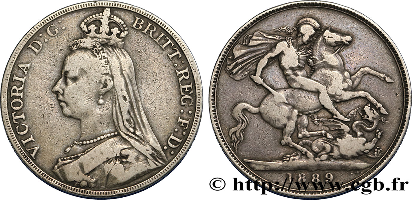 REINO UNIDO 1 Crown Victoria buste du jubilé 1889  BC+ 