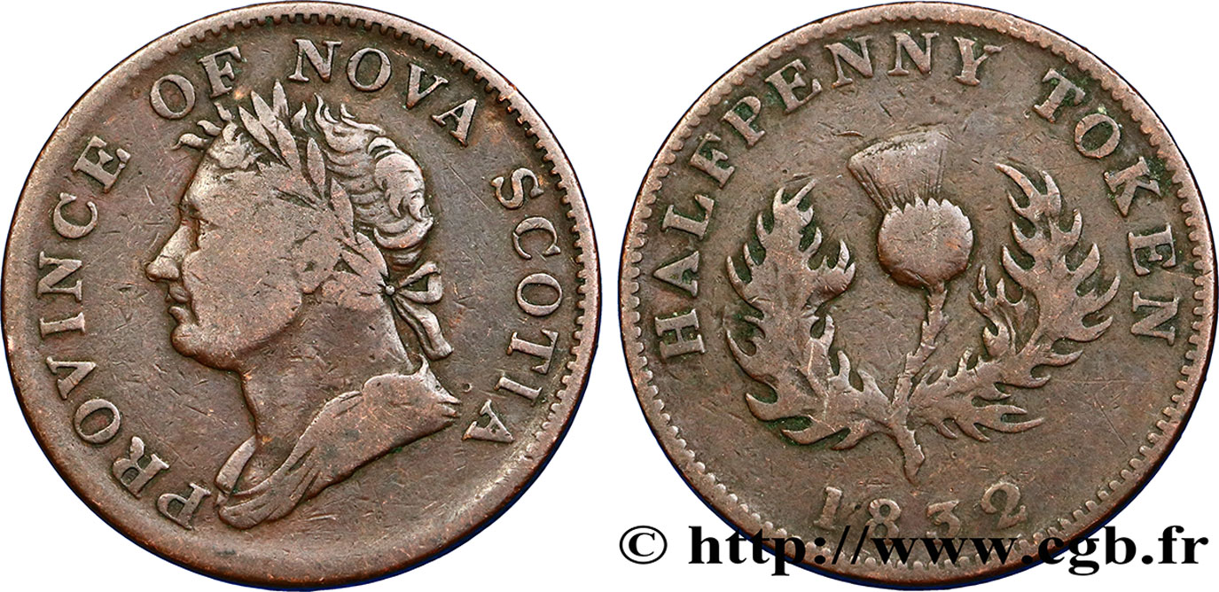 CANADA - NOUVELLE ÉCOSSE 1/2 Penny Token Nouvelle-Écosse Guillaume IV 1832  TB 