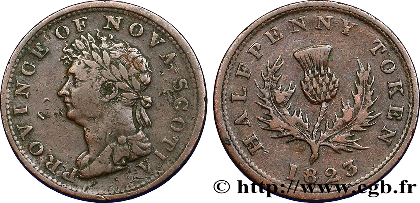 CANADA 1/2 Penny Token Nouvelle-Écosse Georges IV 1823  TTB 