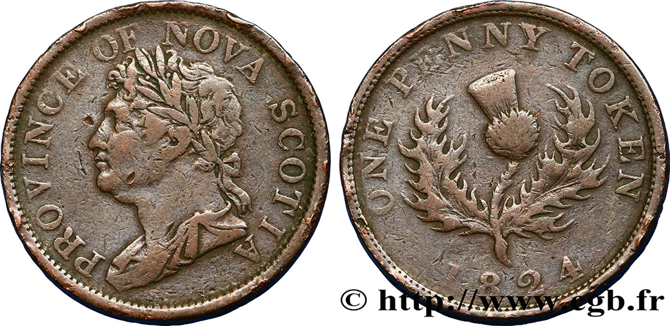 CANADA 1 Penny Token Nouvelle-Écosse Guillaume IV 1824  TB 