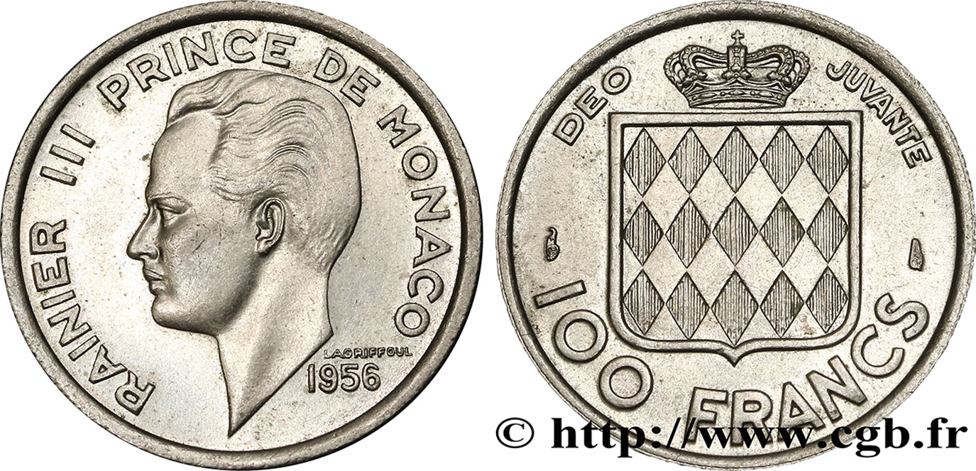 MONACO 100 Francs Rainier III 1956 Paris MS 
