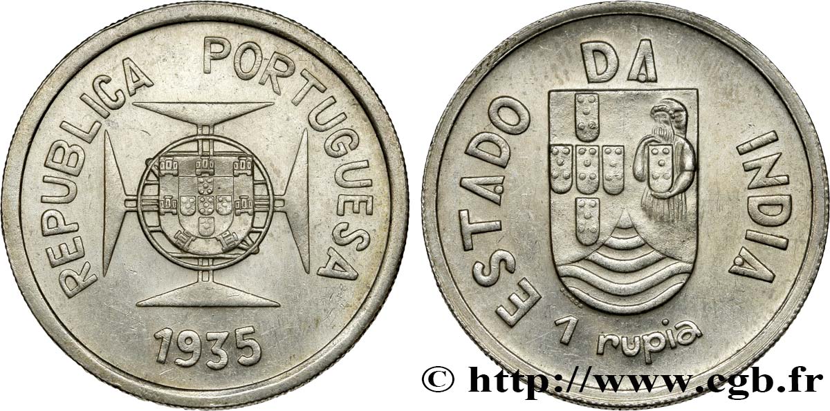 PORTUGUESE INDIA 1 Roupie République Portugaise 1935  AU 