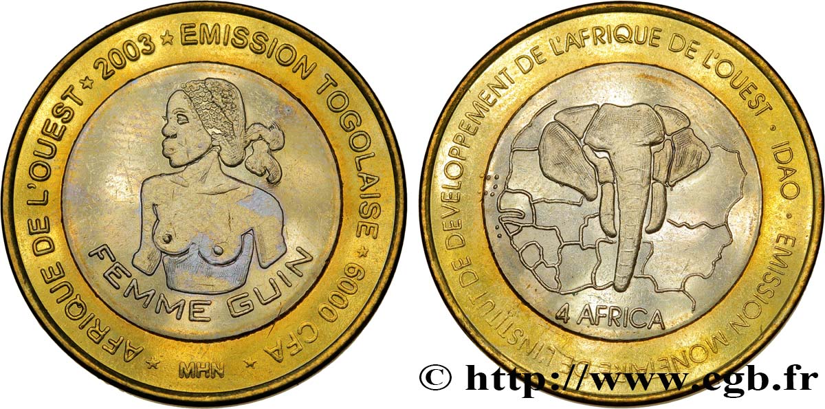 TOGO 6000 Francs femme Guin 2003  AU 