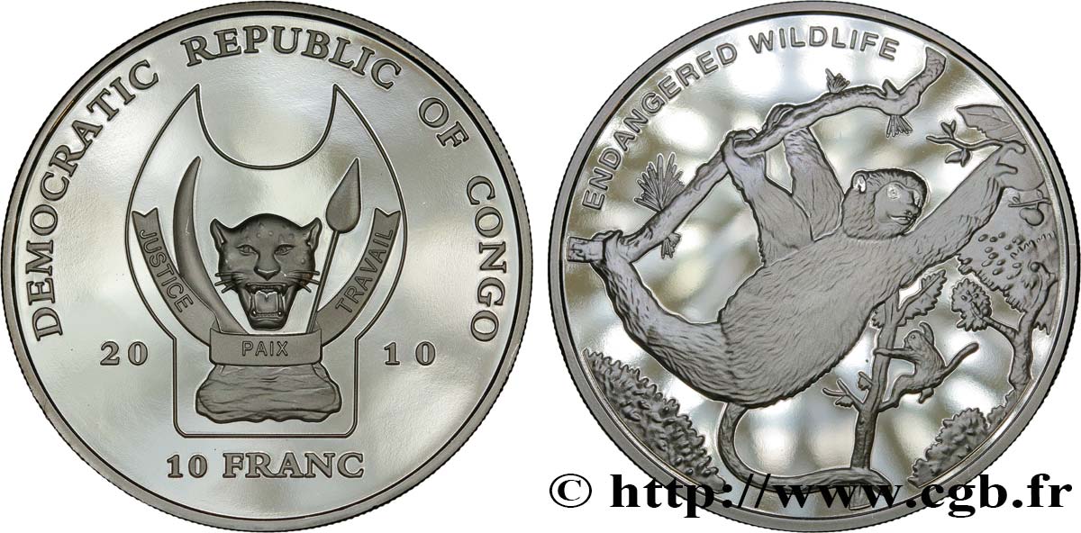 REPúBLICA DEMOCRáTICA DEL CONGO 10 Franc(s) Proof Espèces en danger : singe 2010  FDC 