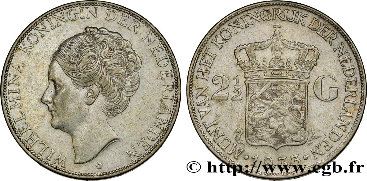 PAESI BASSI 2 1/2 Gulden Wilhelmina 1933  BB 