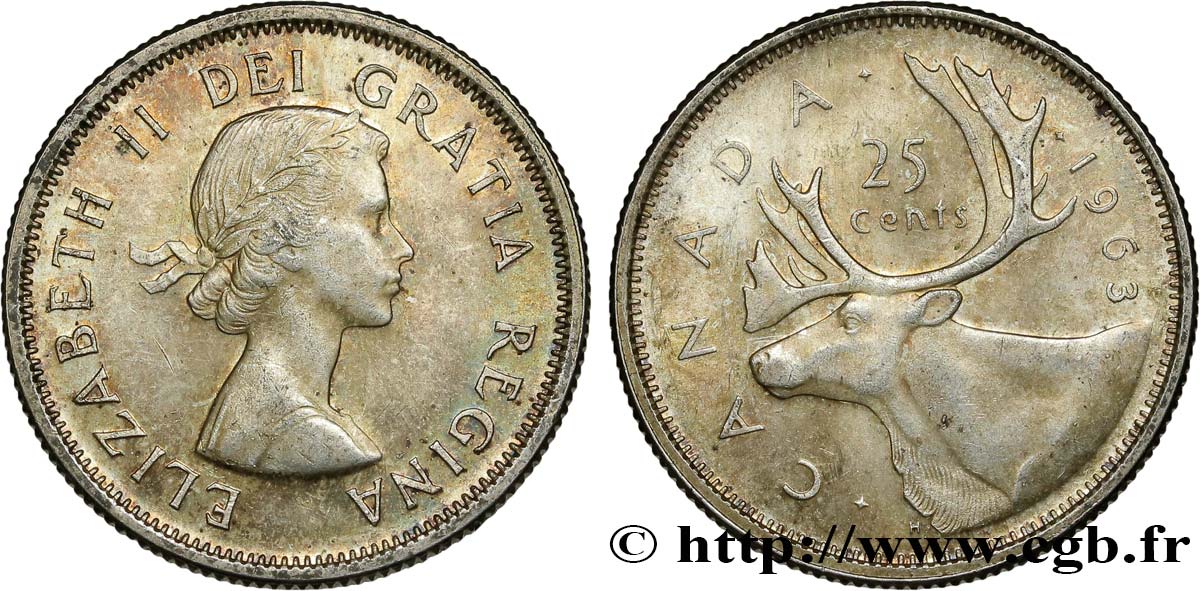 KANADA 25 Cents Elisabeth II / caribou 1963  fST 