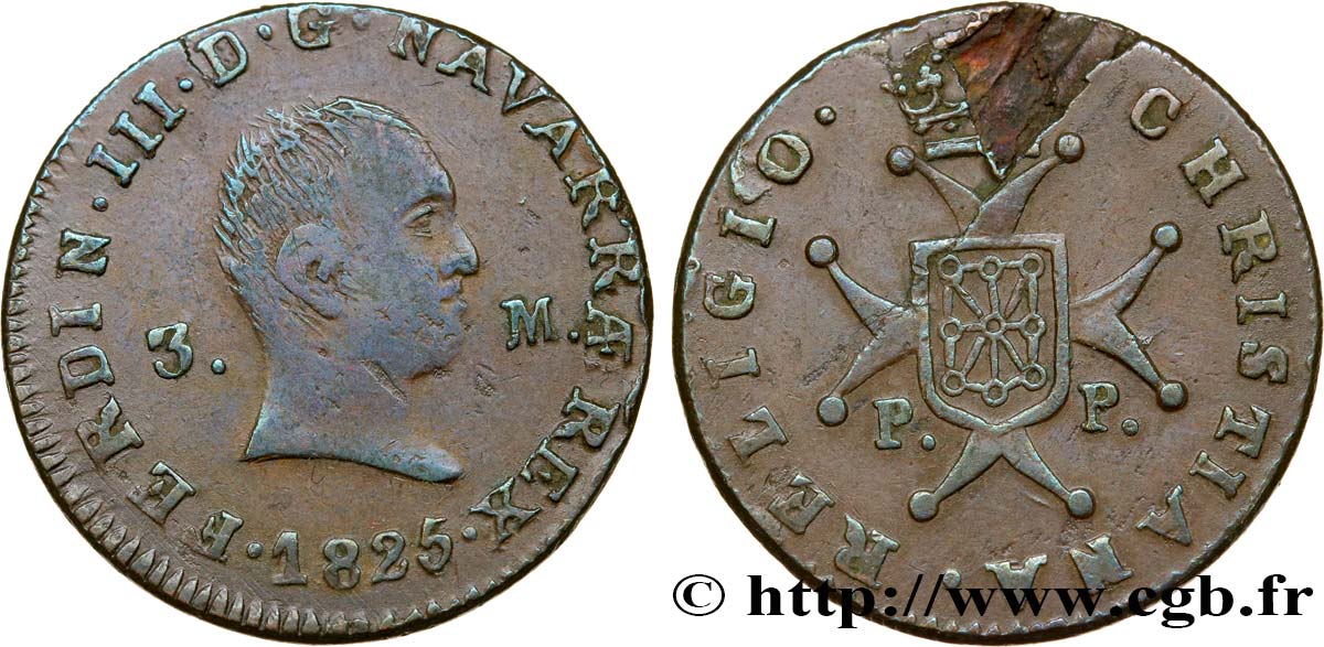 SPAGNA - NAVARRA 3 Maravedis Ferdinand III 1825 Pampelune BB 