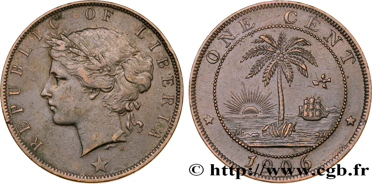 LIBERIA 1 Cent 1906 Heaton XF/AU 
