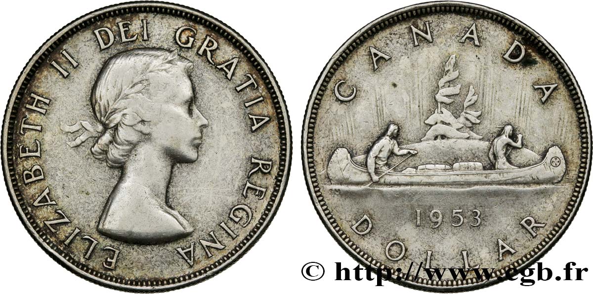 CANADA 1 Dollar Elisabeth II / canoe avec indien 1953  TTB 