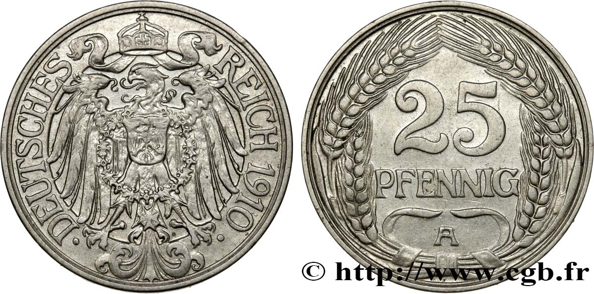 GERMANY 25 Pfennig Empire aigle impérial 1910 Berlin - A AU 