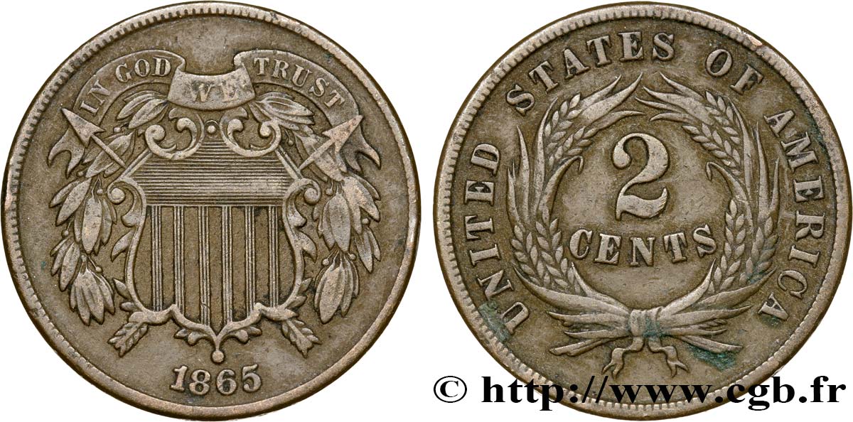 VEREINIGTE STAATEN VON AMERIKA 2 Cents Bouclier 1865 Philadelphie SS 