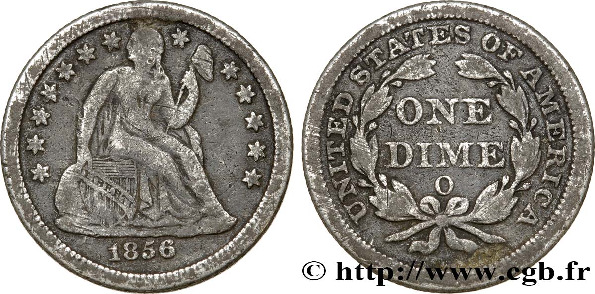ÉTATS-UNIS D AMÉRIQUE 1 Dime (10 Cents) Liberté assise 1856 Nouvelle-Orléans TB 