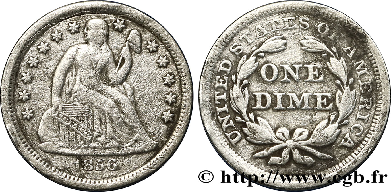 STATI UNITI D AMERICA 1 Dime (10 Cents) Liberté assise 1856 Philadelphie MB 