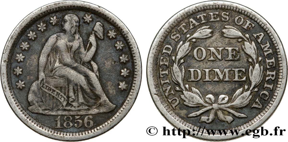 STATI UNITI D AMERICA 1 Dime (10 Cents) Liberté assise 1856 Philadelphie q.BB 