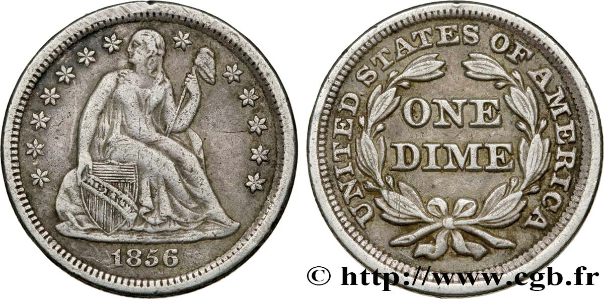 UNITED STATES OF AMERICA 1 Dime (10 Cents) Liberté assise 1856 Philadelphie XF 