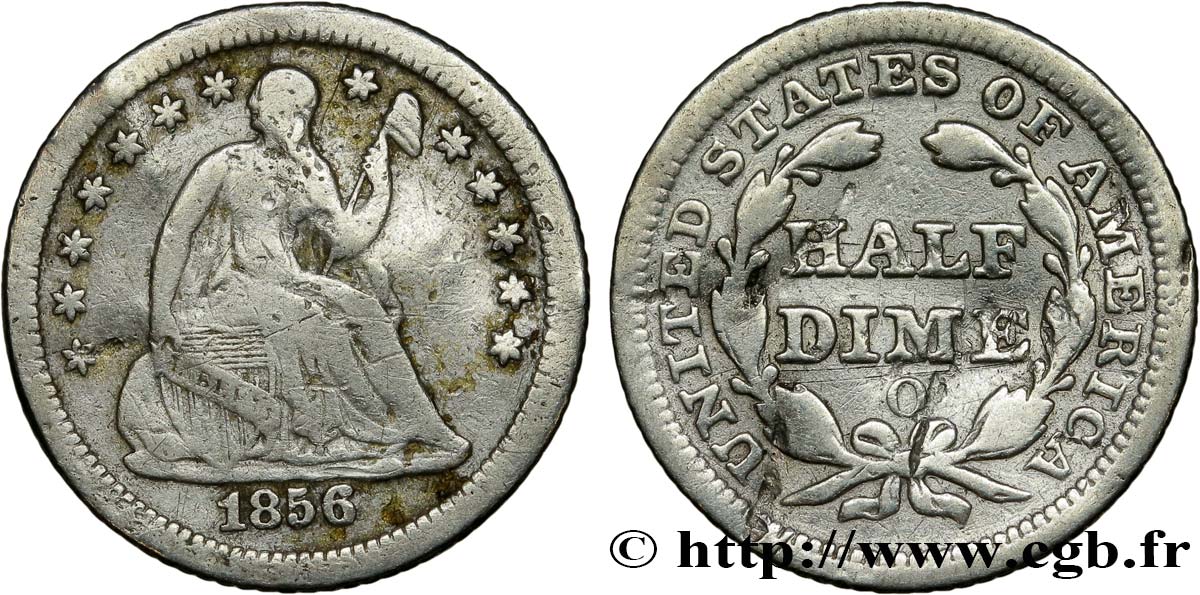 VEREINIGTE STAATEN VON AMERIKA 1/2 Dime (5 Cents) Liberté assise variété avec draperie 1856 Nouvelle-Orléans - O fS 