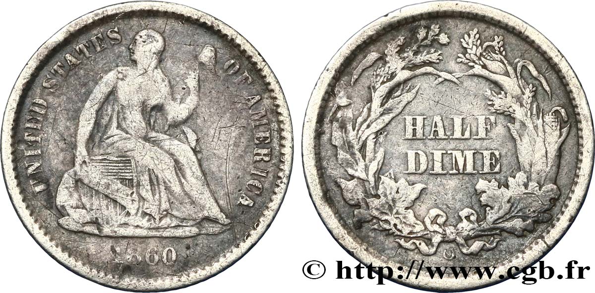 UNITED STATES OF AMERICA 1/2 Dime (5 Cents) Liberté assise 1860 Philadelphie VF 