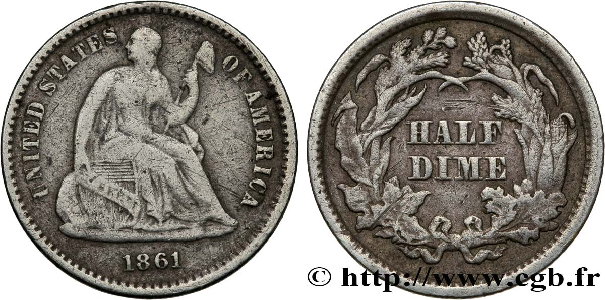 UNITED STATES OF AMERICA 1/2 Dime Liberté assise 1861 Philadelphie VF 